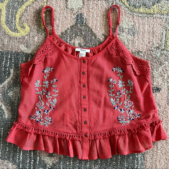 FOREVER 21 Coral Knit Embroidered Top - Picture 2 of 10